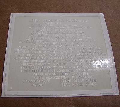 Decal, Specification Chart